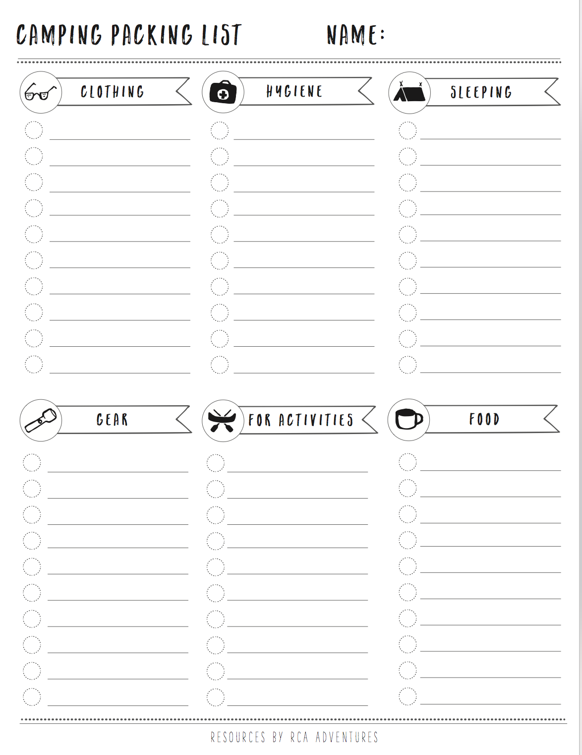 Camping Packing List Template — RCA Intended For Blank Packing List Template