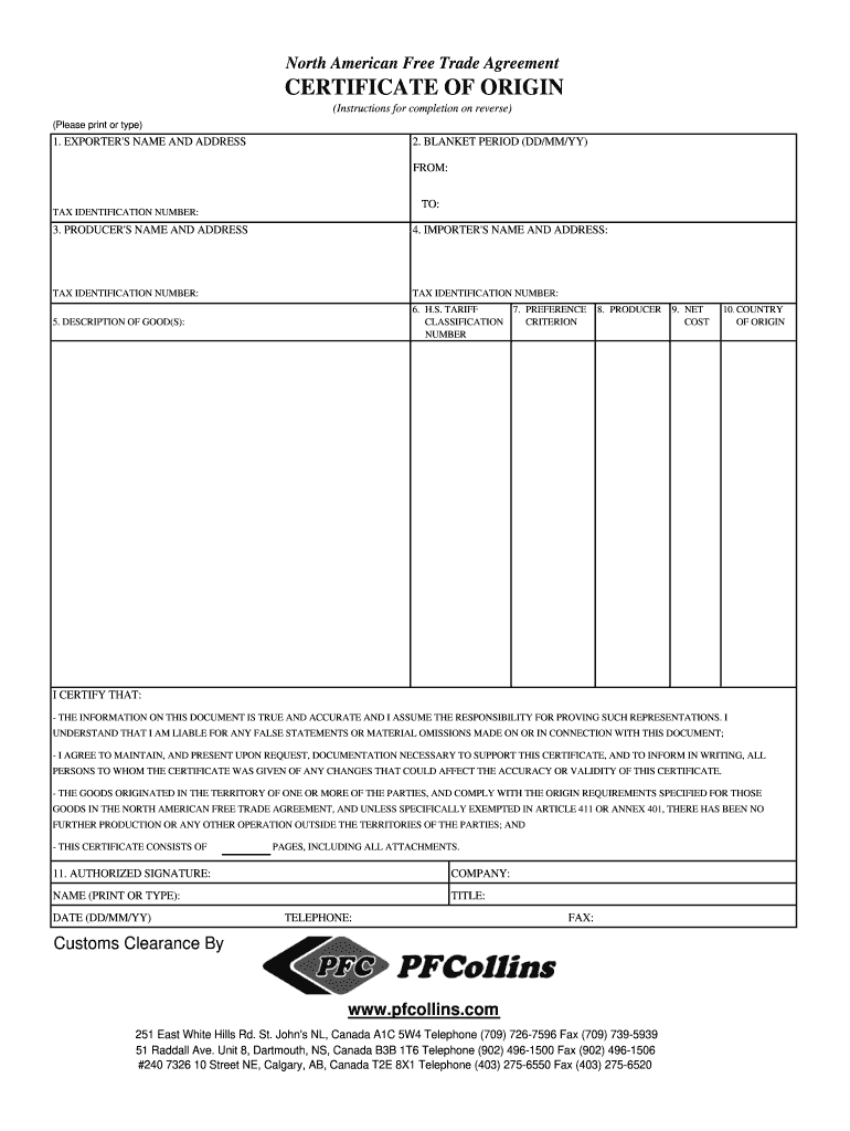 Canada Agency – Fill Online, Printable, Fillable, Blank  PdfFiller For Nafta Certificate Template