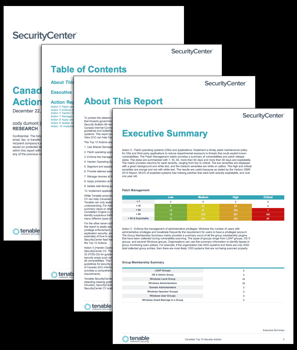 Canadian Top 10 Security Actions – SC Report Template  Tenable® Inside Information Security Report Template