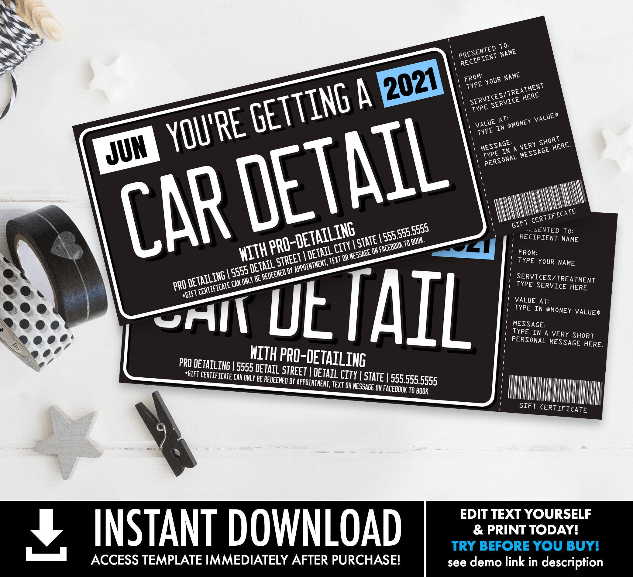 Car Detailing Gift Certificate License Plate Car Detail - Etsy New  Regarding Automotive Gift Certificate Template