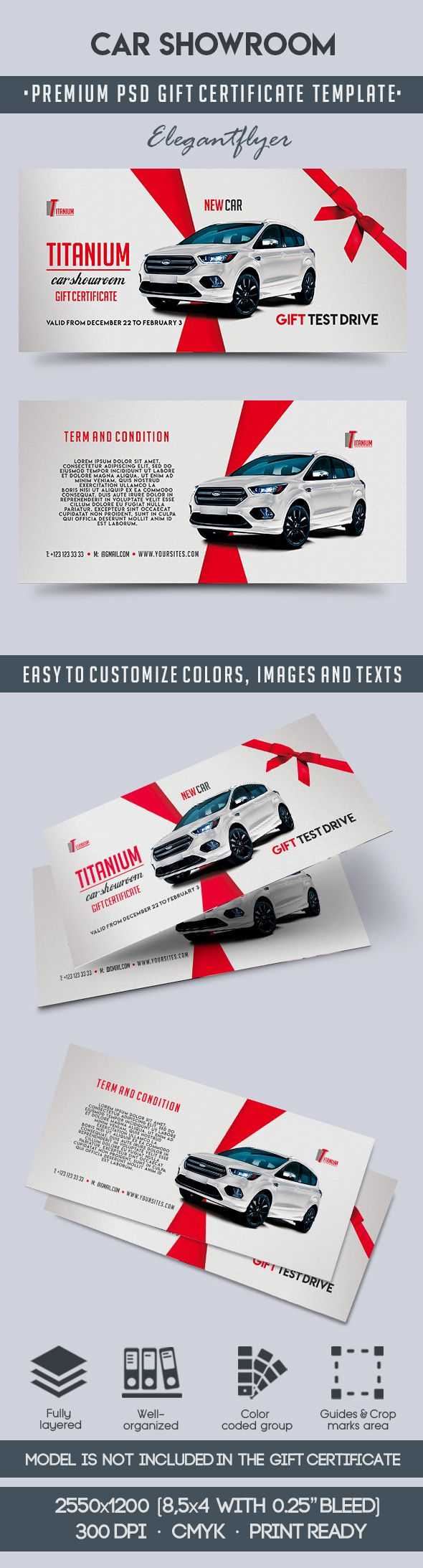 Car Showroom – Premium Gift Certificate PSD Template  By ElegantFlyer With Automotive Gift Certificate Template