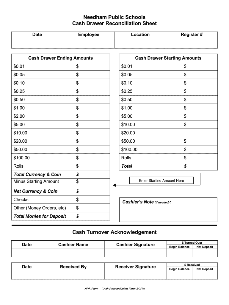 Cash Drawer Count Sheet – Fill Online, Printable, Fillable, Blank  Inside End Of Day Cash Register Report Template