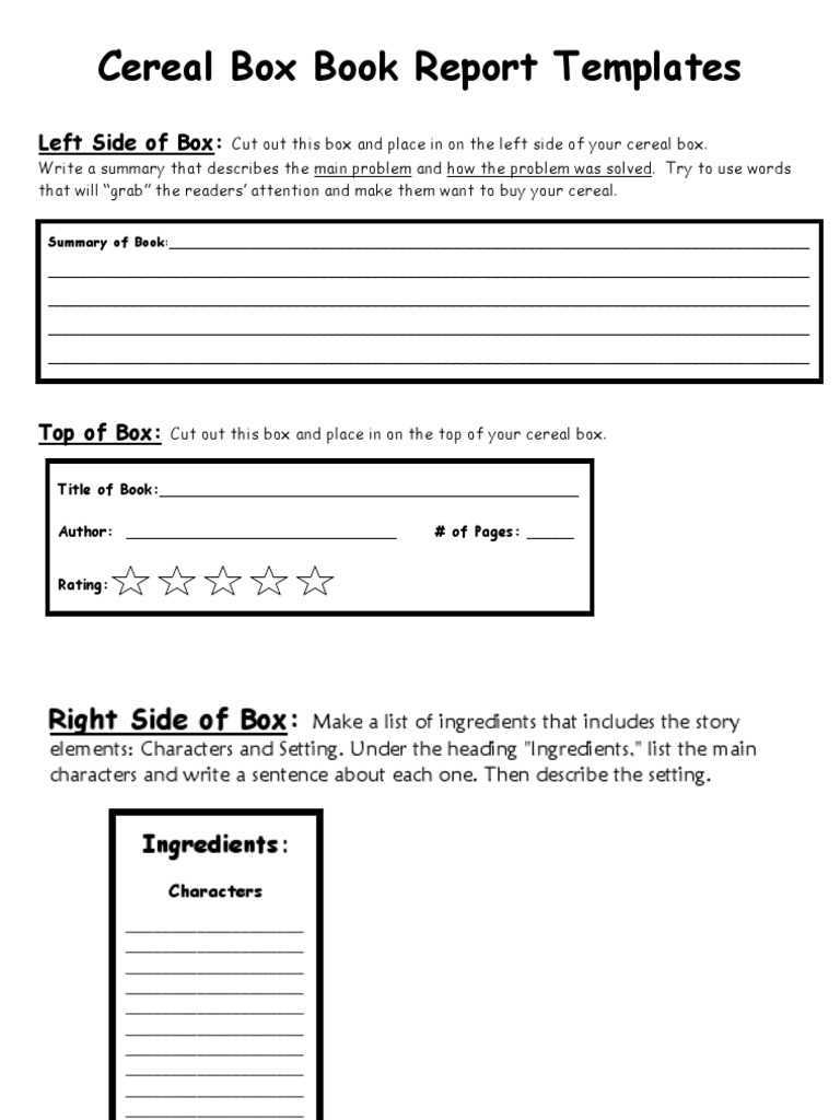 Cereal Box Book Report Templates  PDF Pertaining To Cereal Box Book Report Template