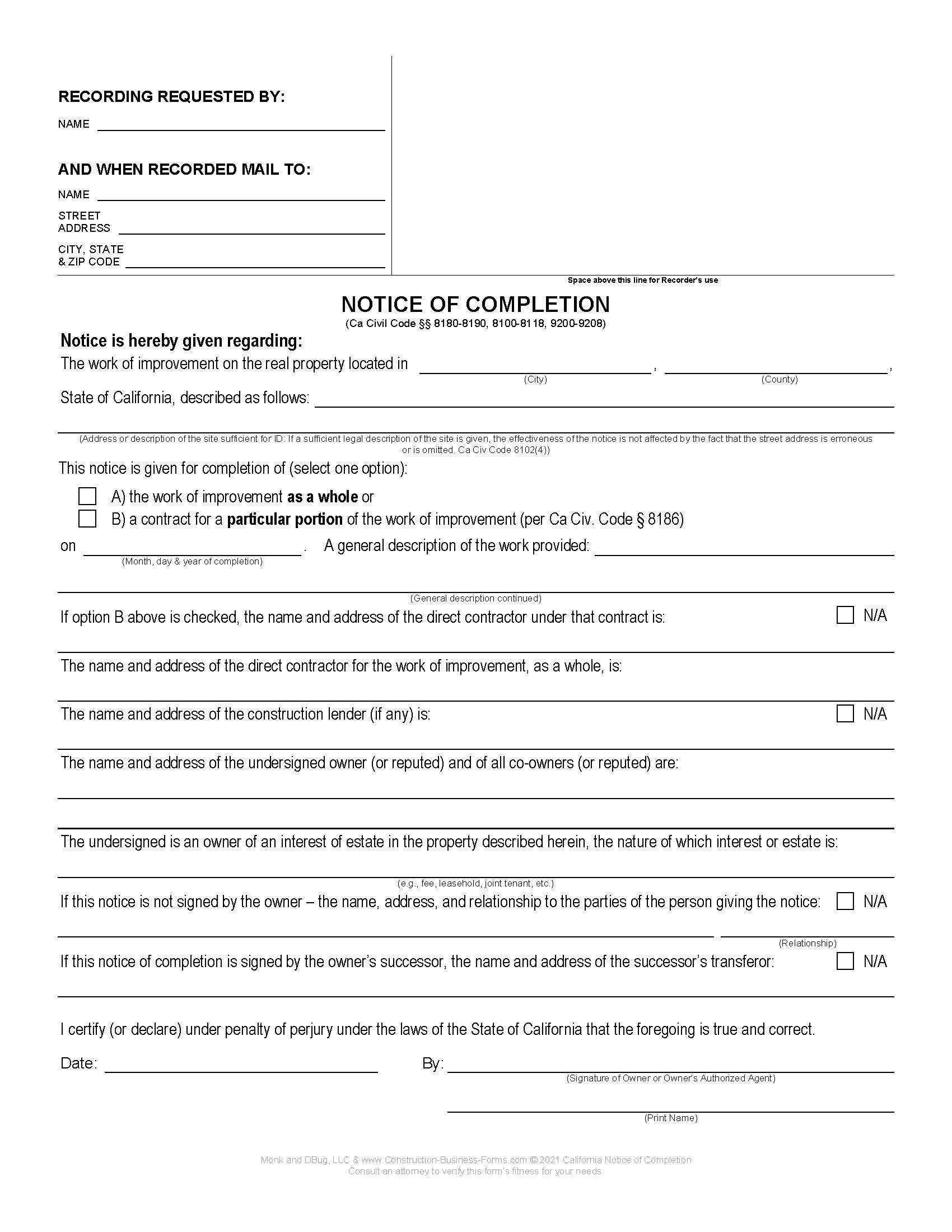 Certificate Aka Notice Of Completion For Construction Explained With Certificate Of Completion Template Construction