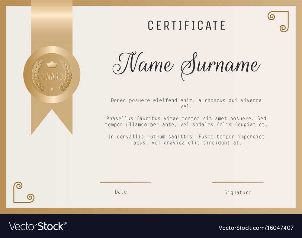 Certificate Award Template Blank In Gold Vector Image Inside Blank Certificate Of Achievement Template