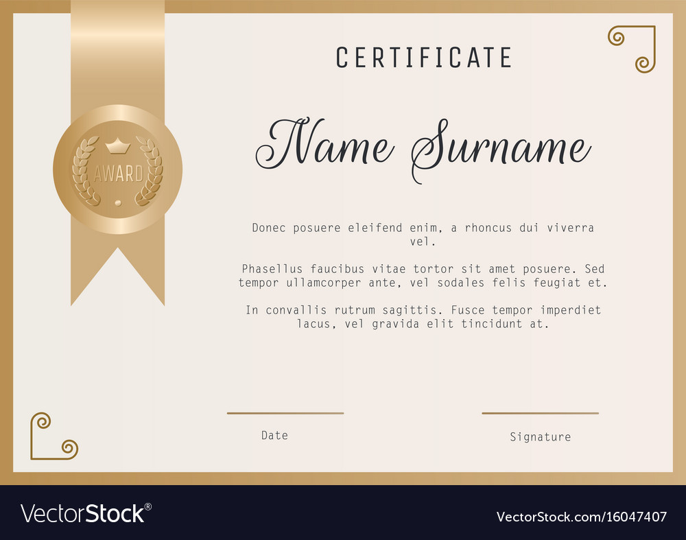 Certificate award template blank in gold Vector Image Pertaining To Blank Certificate Of Achievement Template