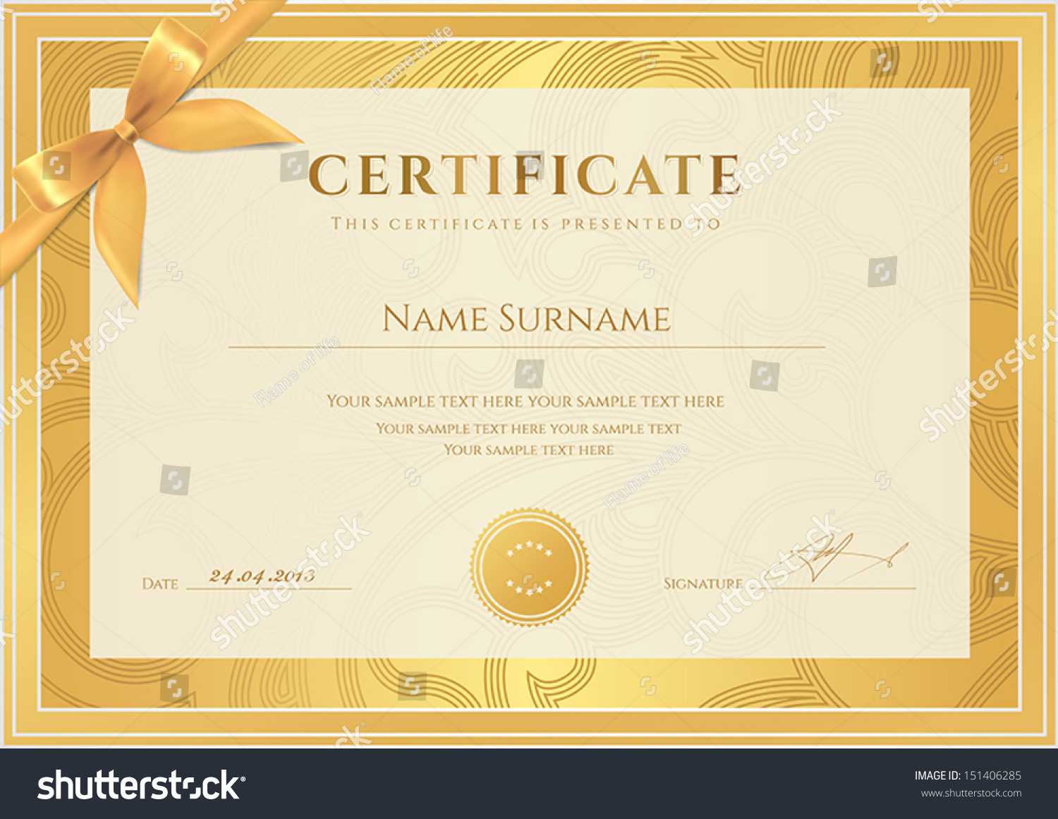 Certificate Diploma Completion Template Background Gold Stock  Intended For Scroll Certificate Templates