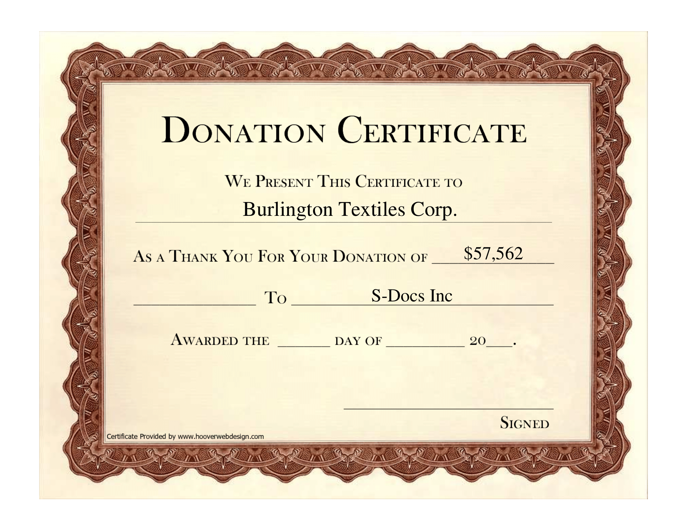 Certificate Donation – S Docs For Salesforce Throughout Donation Certificate Template