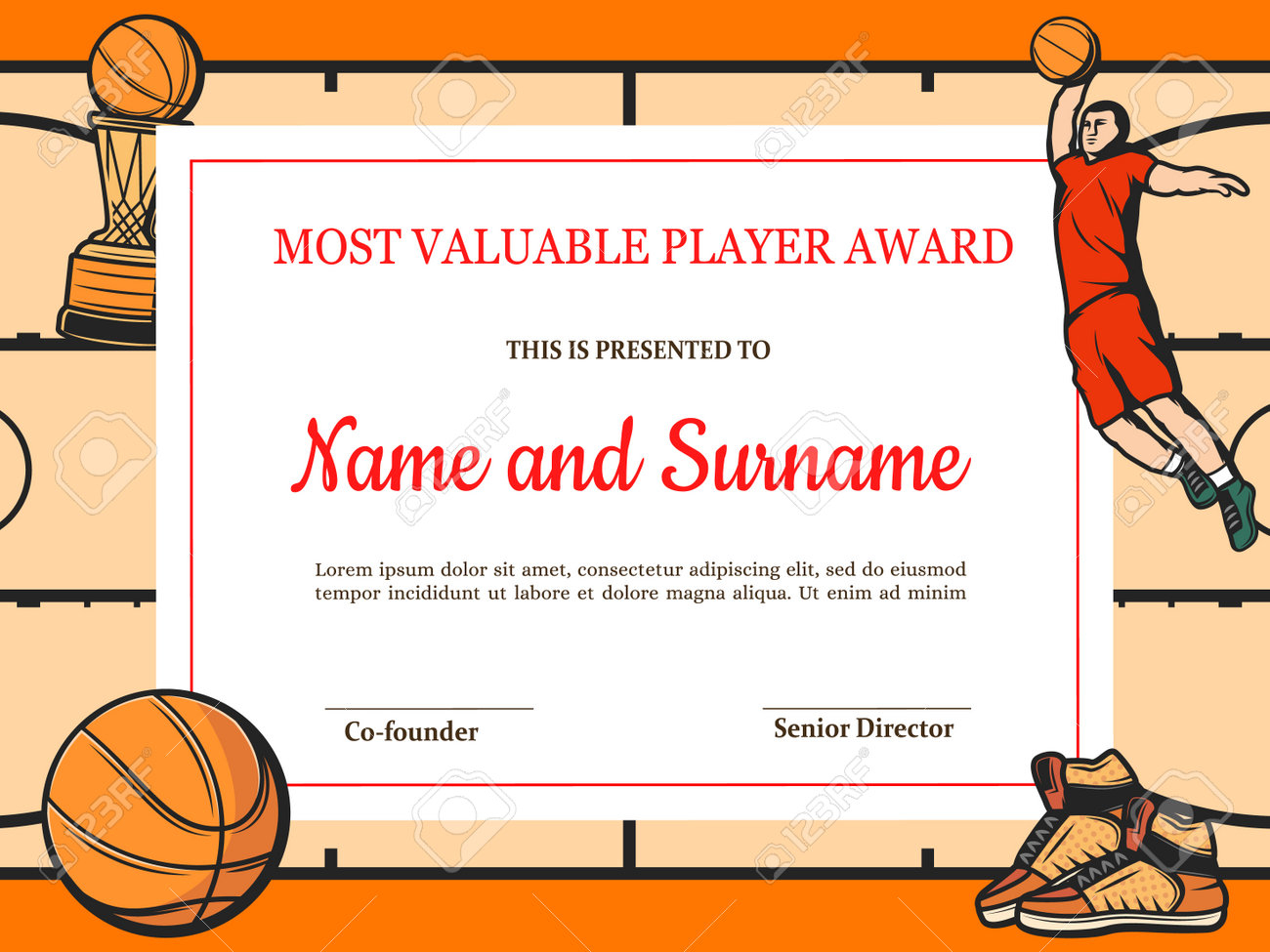Certificate For Basketball Most Valuable Player