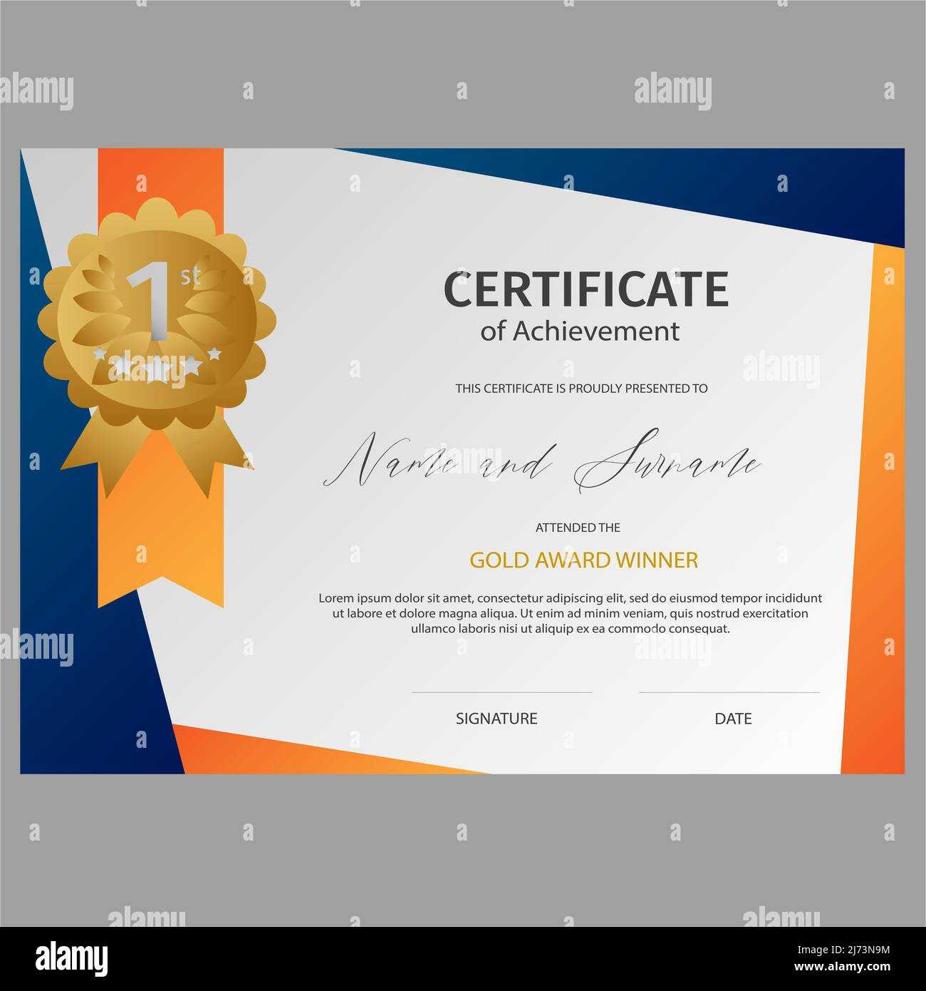 Certificate Of Achievement 10st Winner Award Template Vector  With Regard To First Place Award Certificate Template