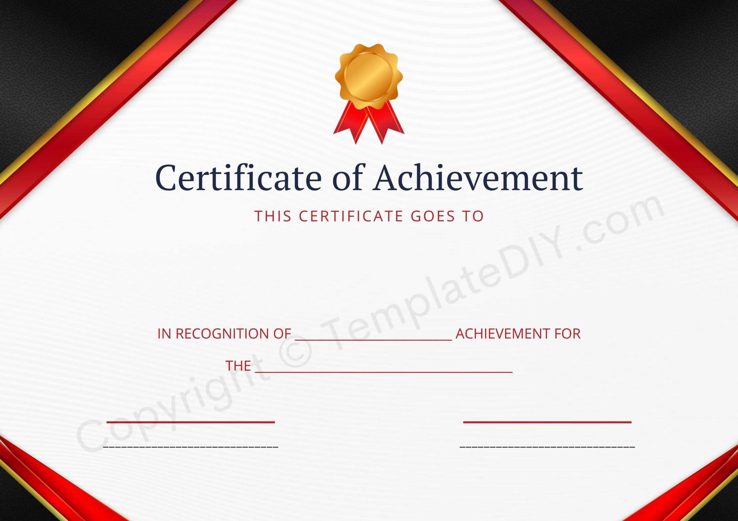 Certificate Of Achievement Blank Printable Template In PDF & Word Inside Free Printable Certificate Of Achievement Template