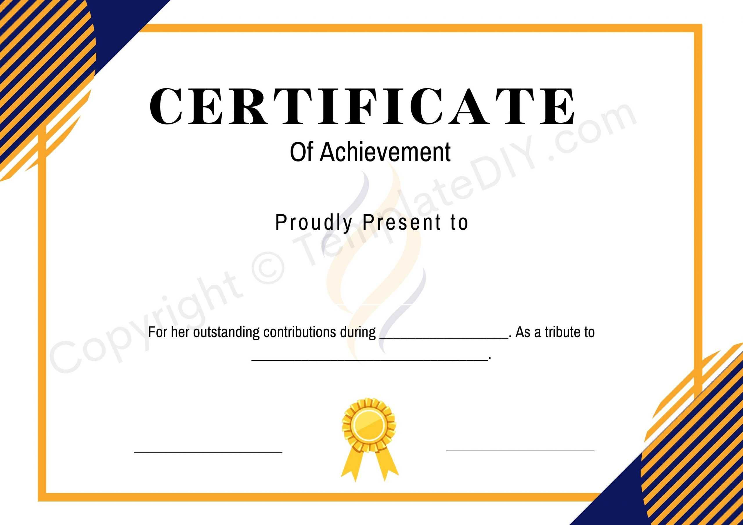 Certificate Of Achievement Blank Printable Template In PDF & Word With Free Printable Certificate Of Achievement Template