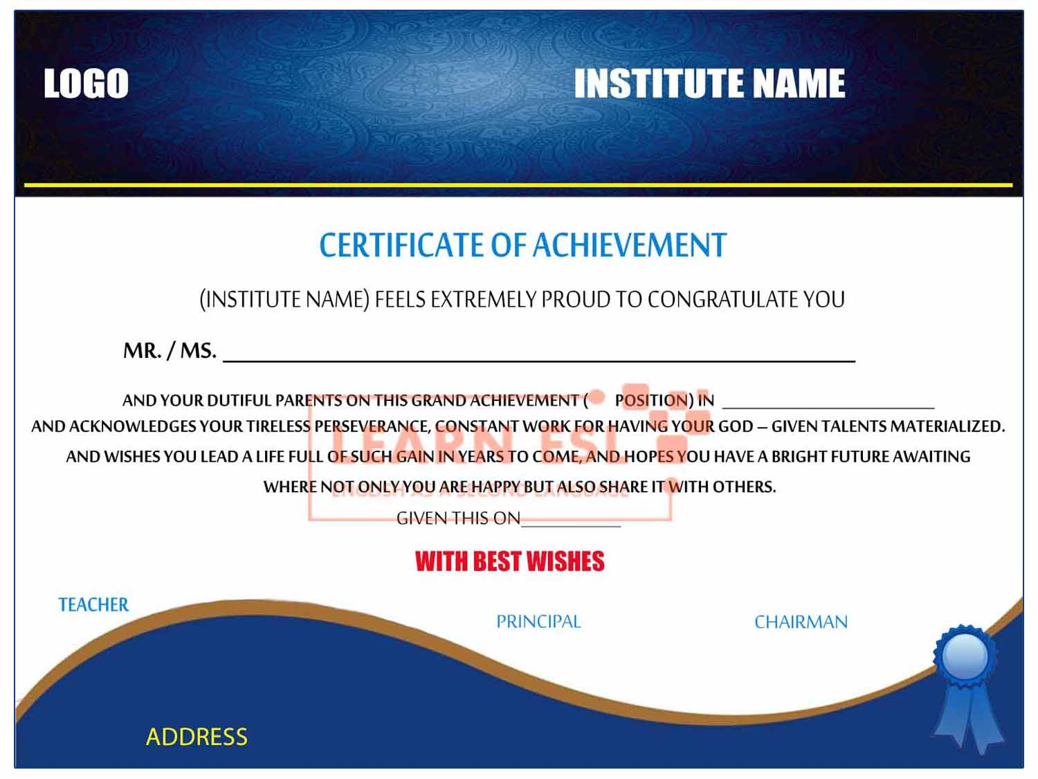 Certificate of Achievement Sample & Script in English - Learn ESL With Regard To Felicitation Certificate Template