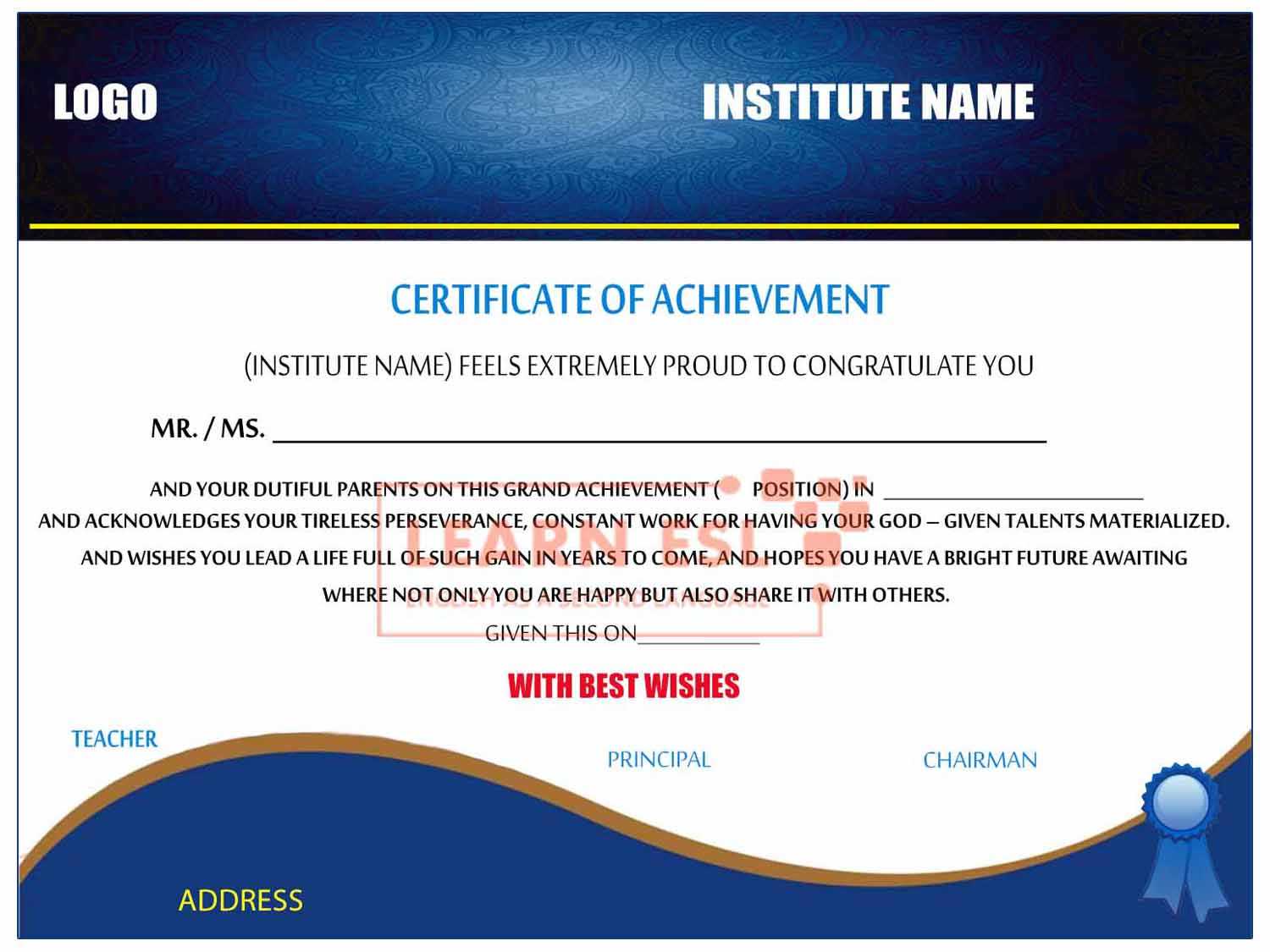 Certificate of Achievement Sample & Script in English - Learn ESL With Regard To Felicitation Certificate Template