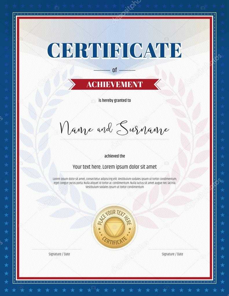 Certificate Of Achievement Template In Red And Blue Border, Laurel  For Army Certificate Of Achievement Template