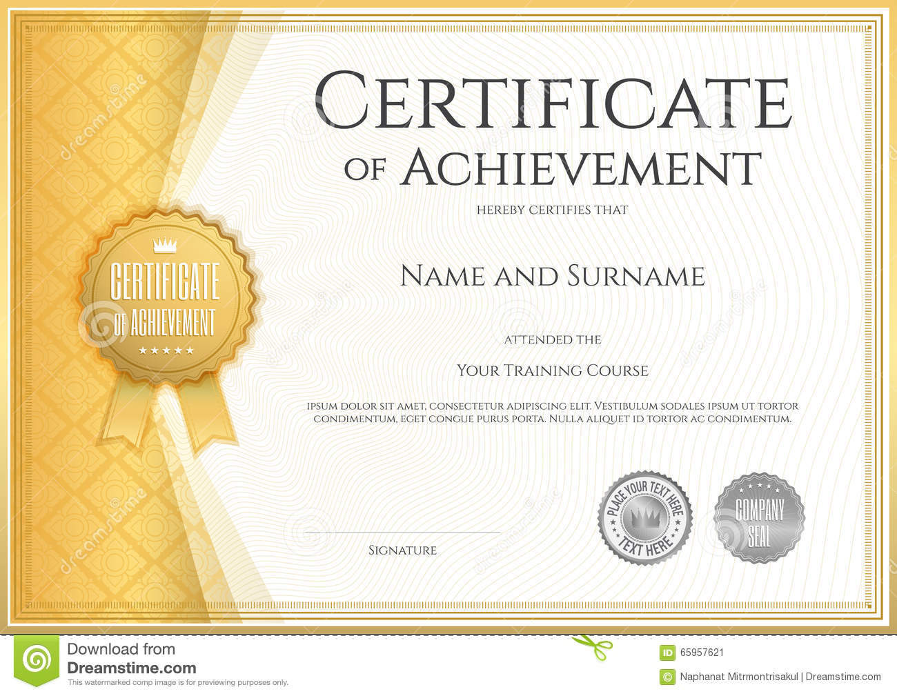 Certificate of Achievement Template in Vector Stock Vector  With Certificate Of Accomplishment Template Free