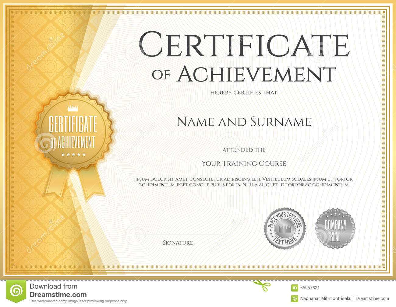 Certificate Of Achievement Template In Vector Stock Vector  With Certificate Of Accomplishment Template Free