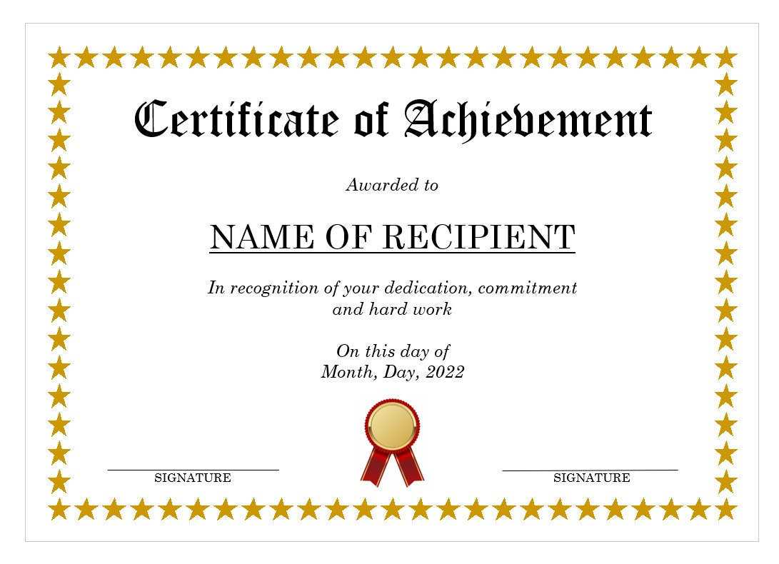 Certificate of Achievement Template Microsoft Word Digital Download Downloadable Printable Editable Template Gold Stars Regarding Word Template Certificate Of Achievement Certificate of Achievement Template Microsoft Word Digital Download Downloadable Printable Editable Template Gold Stars Regarding Word Template Certificate Of Achievement