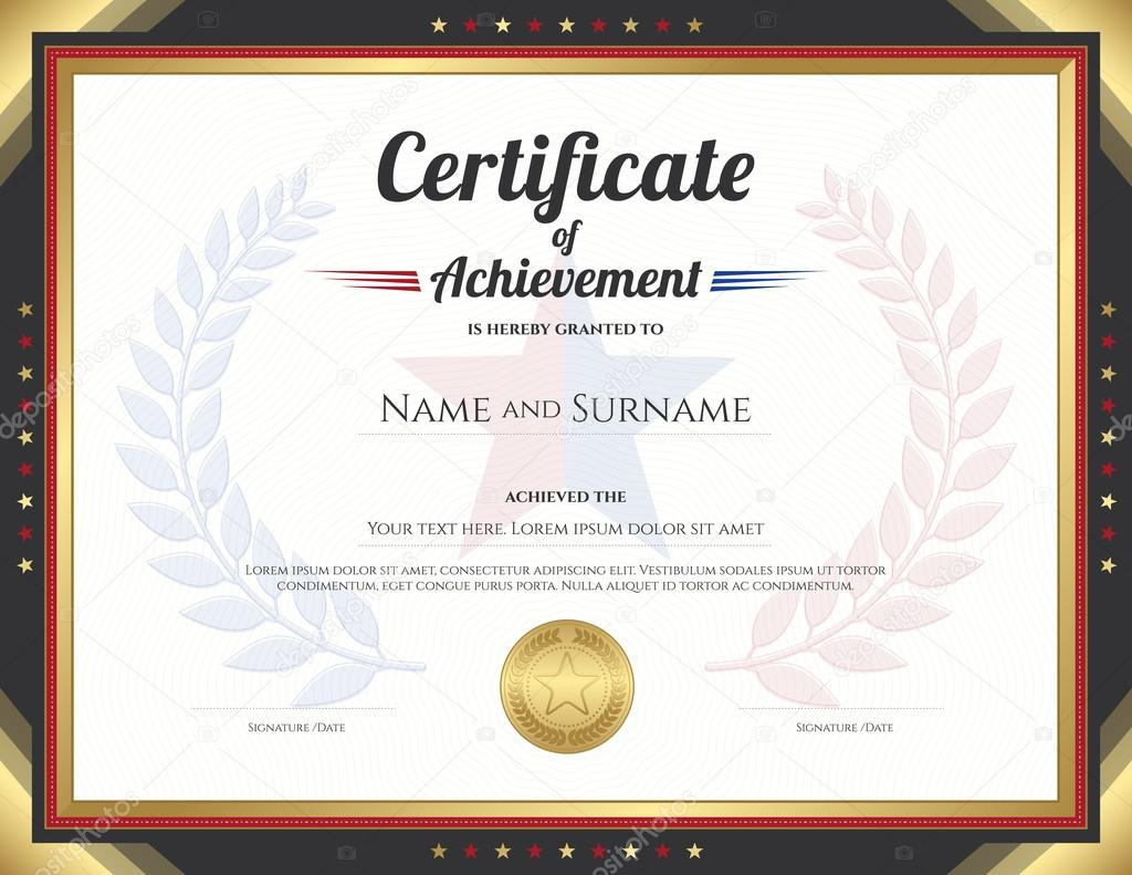 Certificate of achievement template with gold border theme and