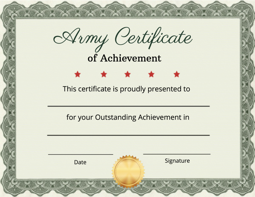 Certificate Of Achievement Templates – SimpleCert With Certificate Of Achievement Army Template