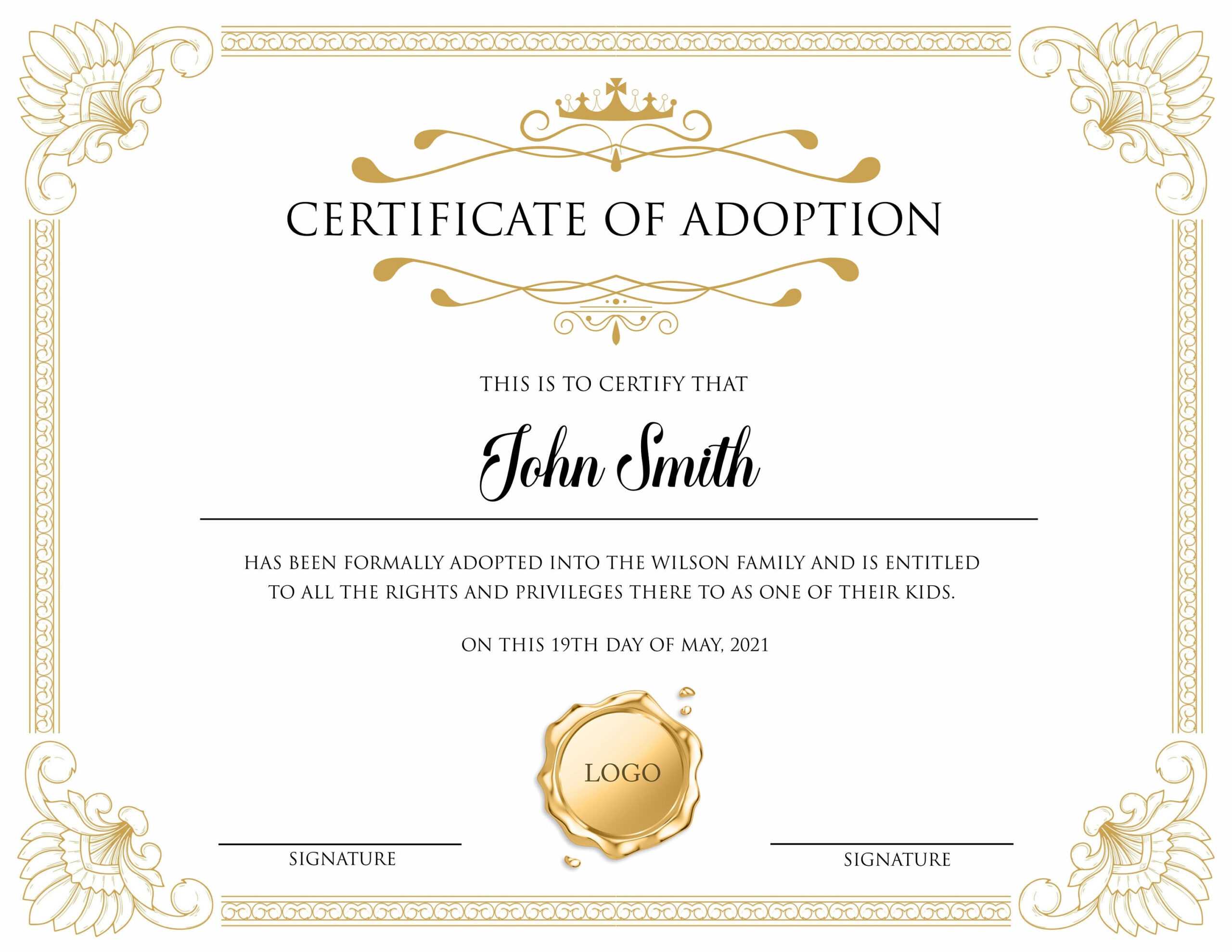 Certificate Of Adoption To Our Family. Editable Printable Adoption  Certificate Template