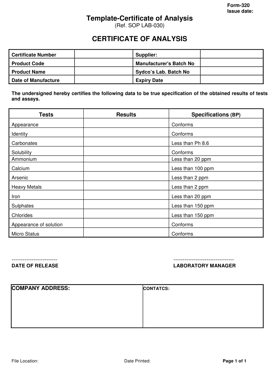 Certificate of Analysis Template Download Printable PDF  Throughout Certificate Of Analysis Template