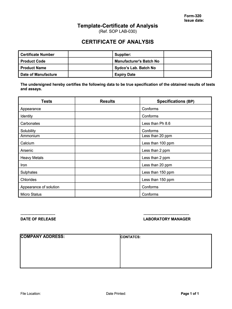 Certificate Of Analysis Template: Fill Out & Sign Online  DocHub Inside Certificate Of Analysis Template