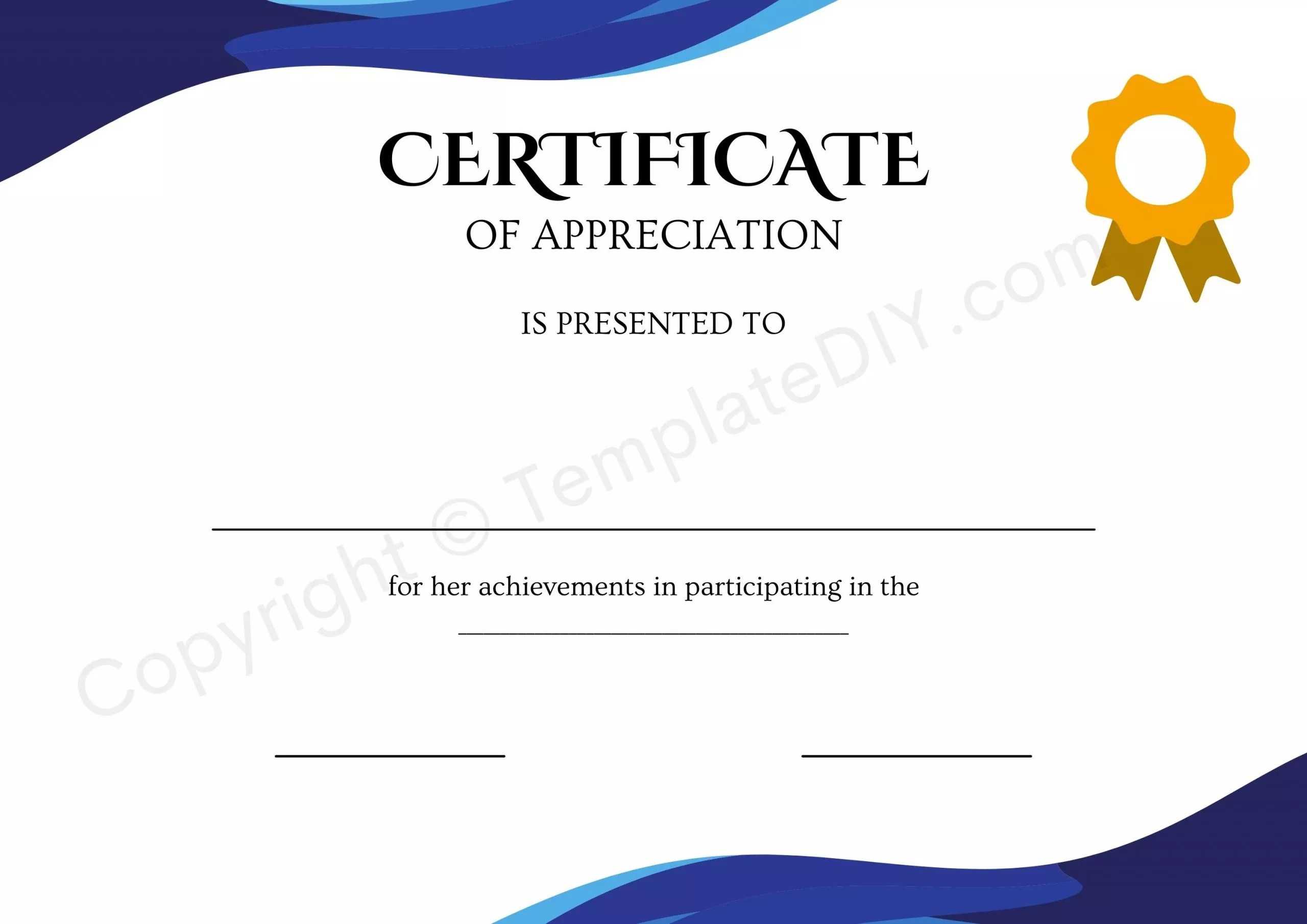 Certificate of Appreciation Blank Printable Template in PDF & Word