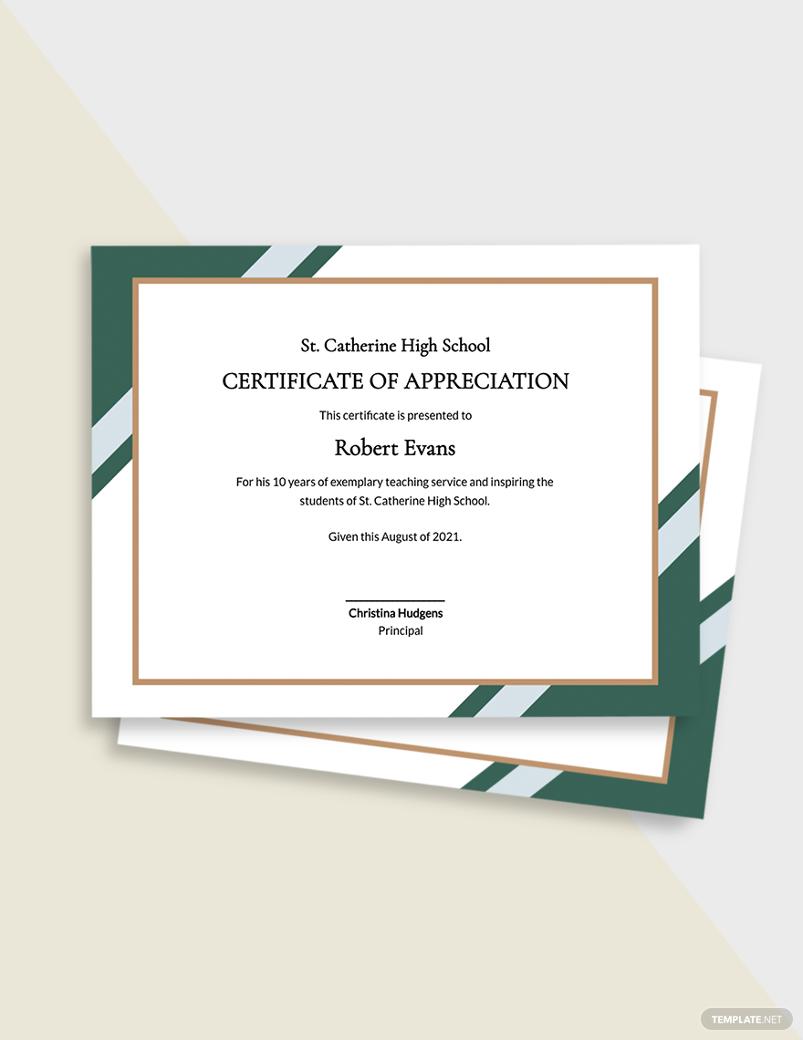 Certificate of Appreciation for Teacher Template - Google Docs  Pertaining To Commemorative Certificate Template