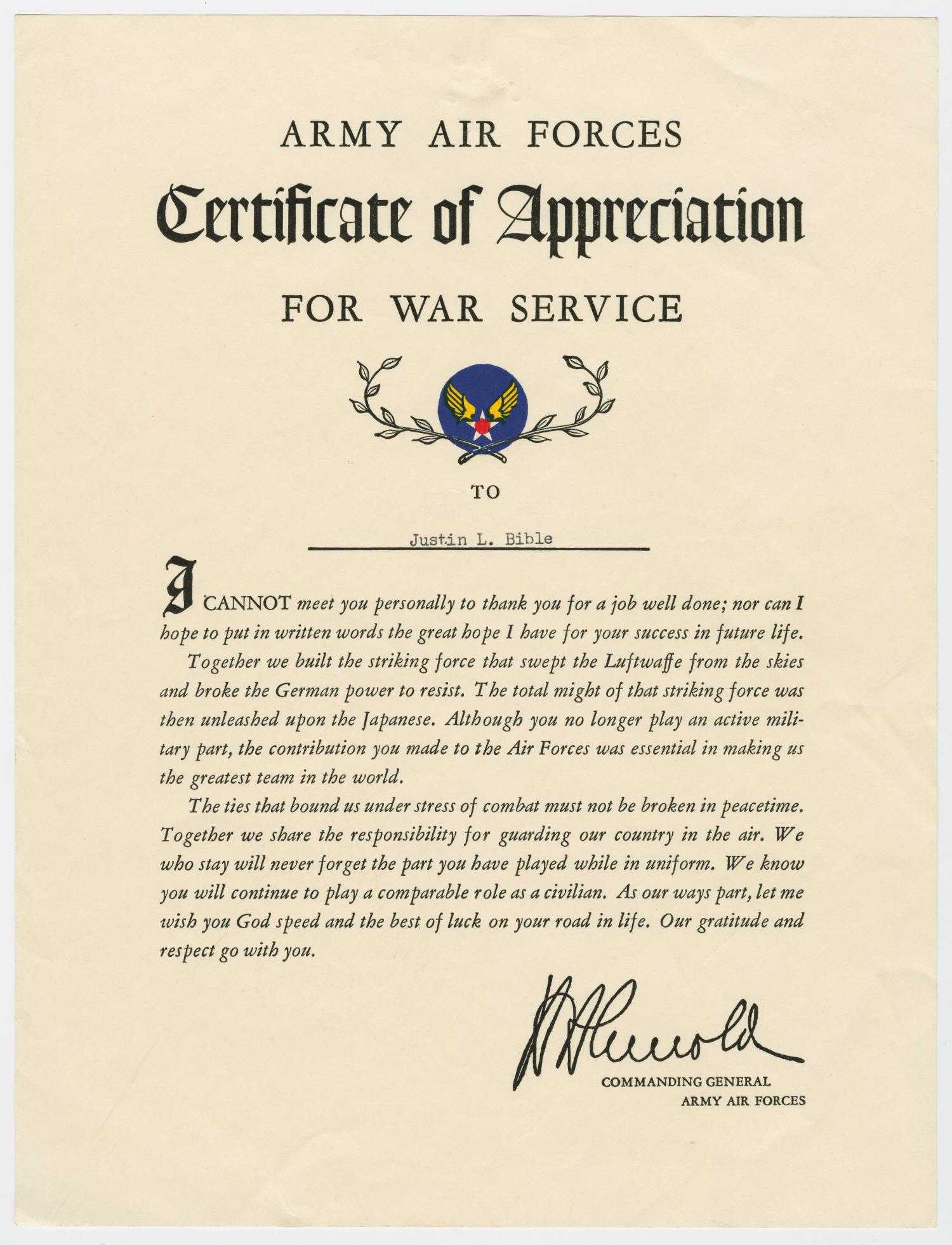 Certificate Of Appreciation For War Service] – The Portal To Texas  Within Army Certificate Of Appreciation Template