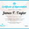 Certificate Of Appreciation Regarding Sample Certificate Of Recognition Template