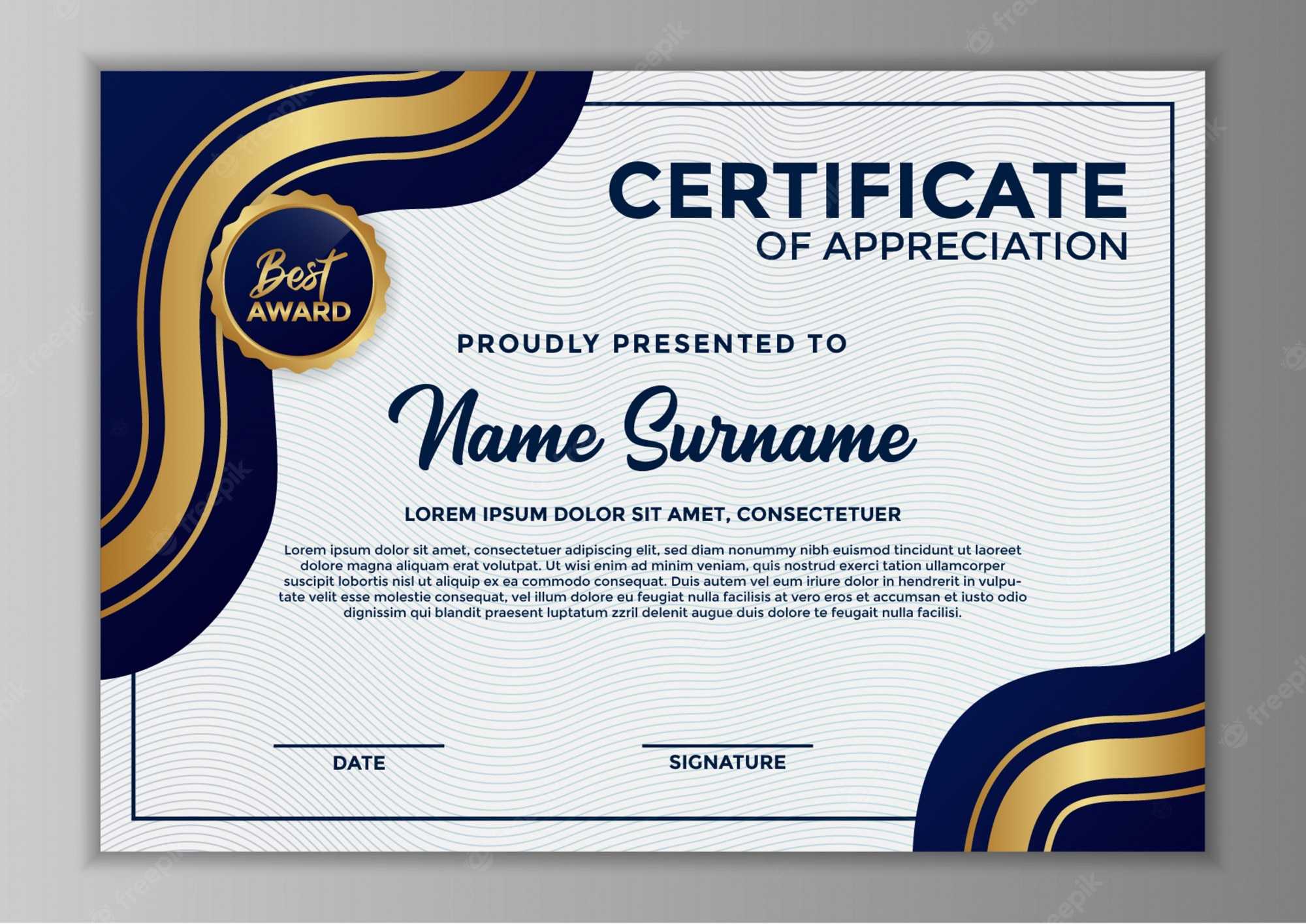 Certificate Of Appreciation Template Design  Download On Freepik Inside Gratitude Certificate Template