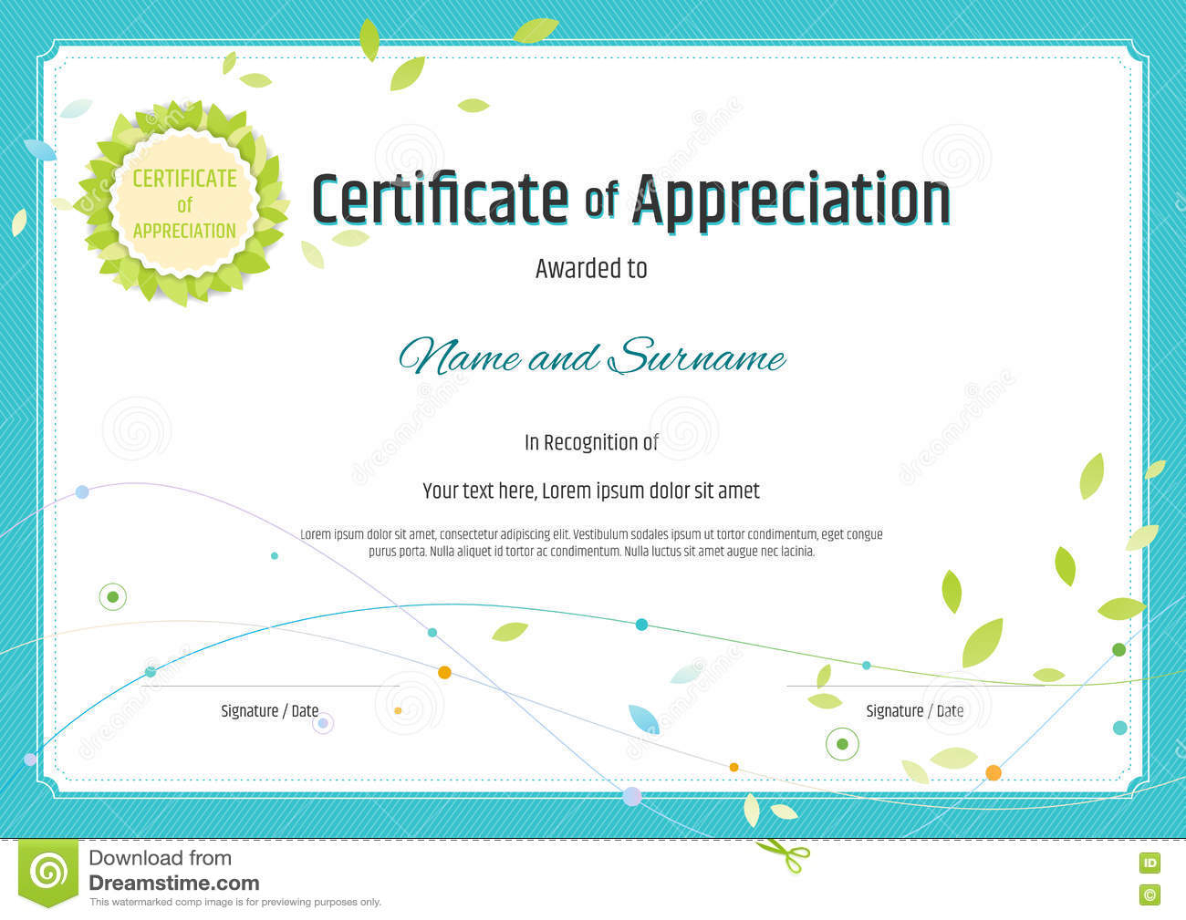 Certificate of Appreciation Template in Nature Theme with Green  Intended For Free Template For Certificate Of Recognition