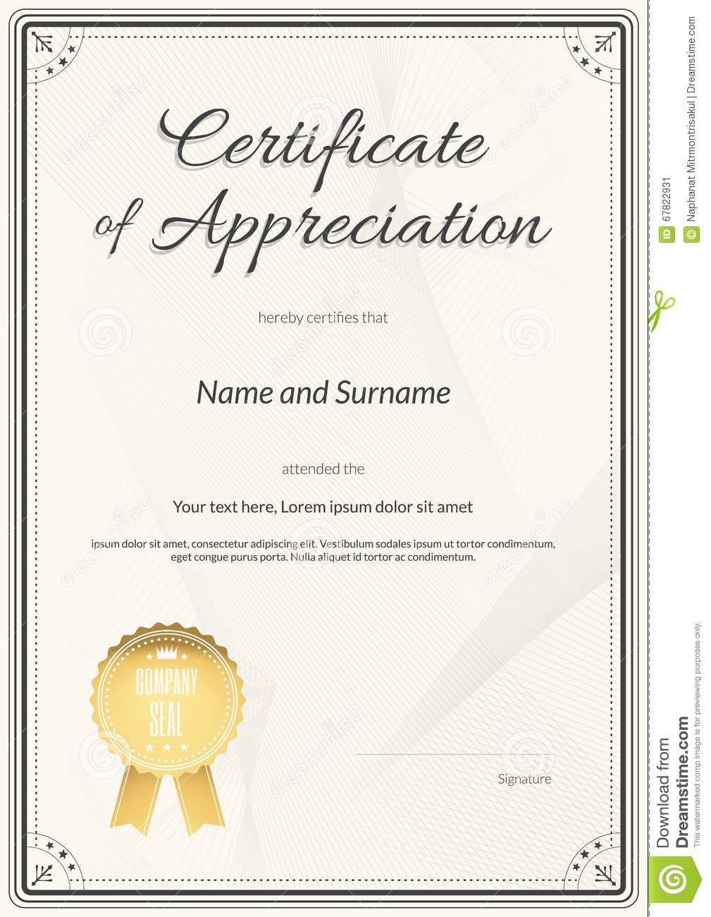 Certificate Of Appreciation Template In Vector Stock Vector  Pertaining To Certificate Of Appreciation Template Free Printable
