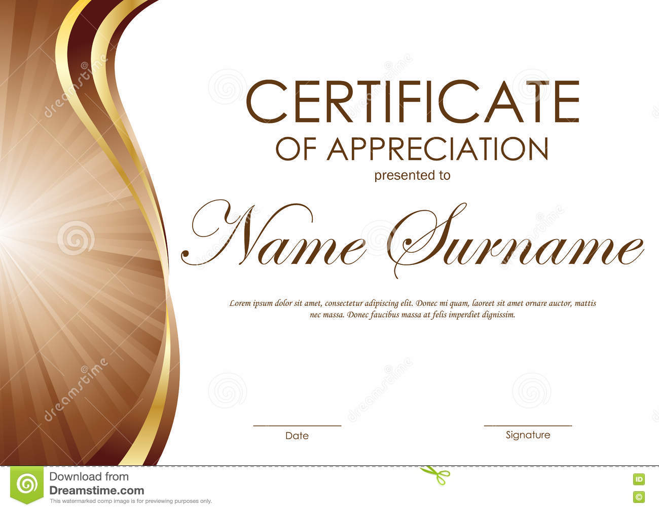 Certificate Of Appreciation Template Stock Vector – Illustration  With Certificate Of Appreciation Template Free Printable