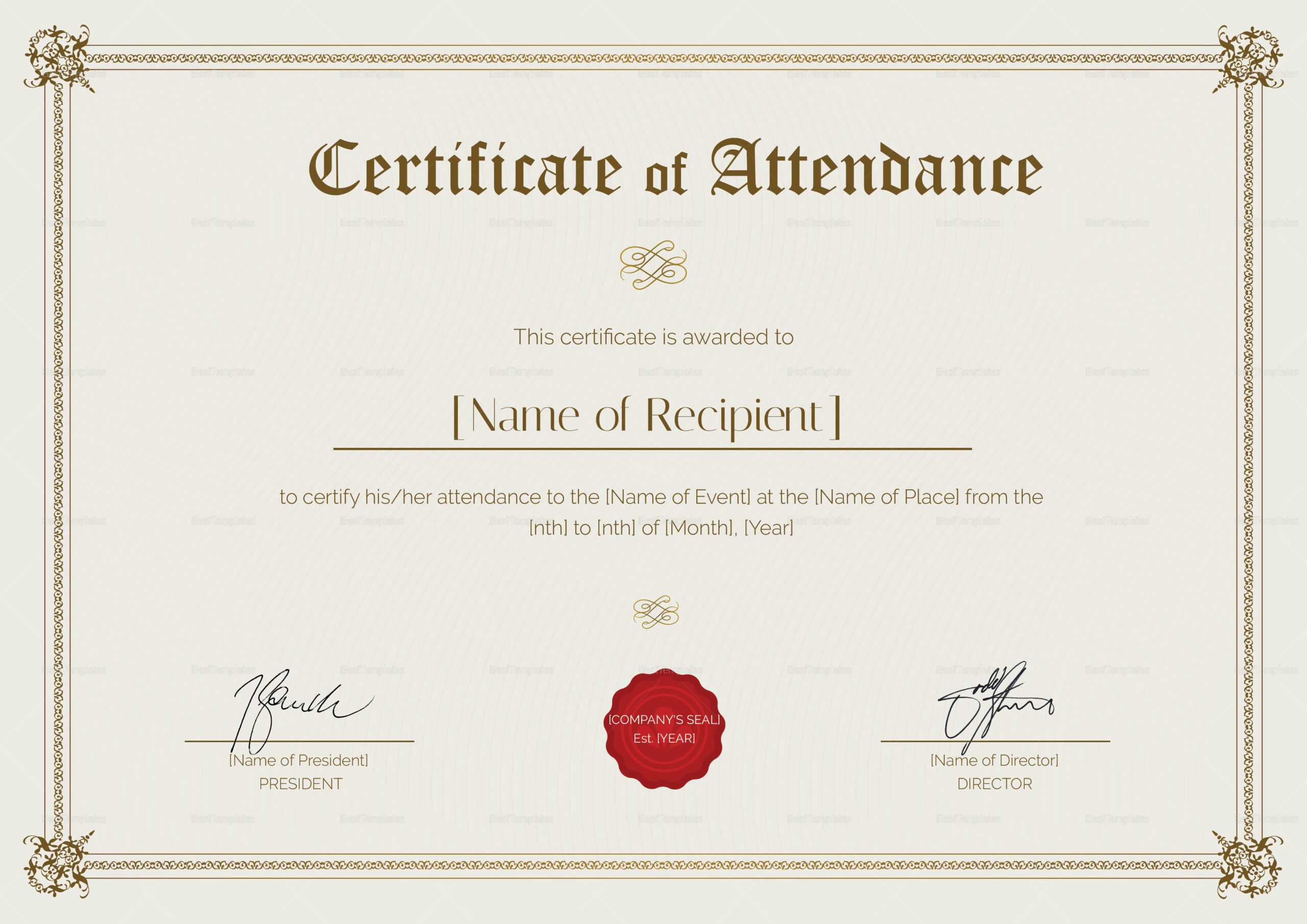 Certificate of Attendance Design Template in PSD, Word Pertaining To Attendance Certificate Template Word Certificate of Attendance Design Template in PSD, Word Pertaining To Attendance Certificate Template Word