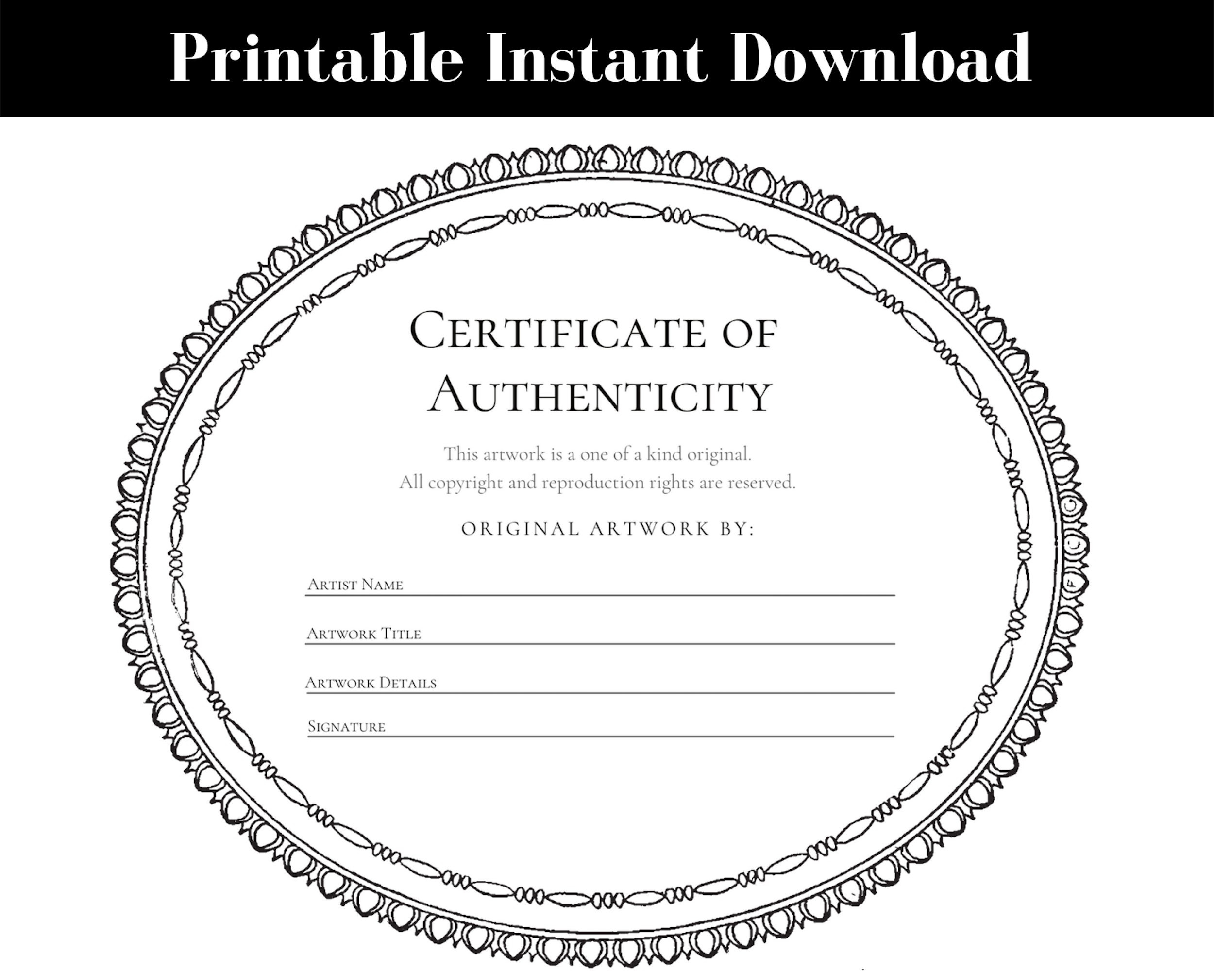 Certificate of Authenticity for Art Instant Download - Etsy