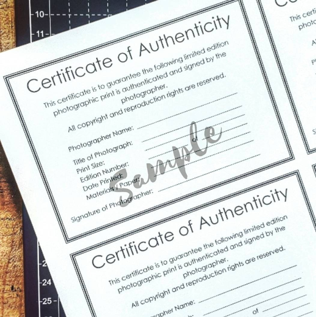 Certificate of Authenticity PDF for Photographic Prints / Fine