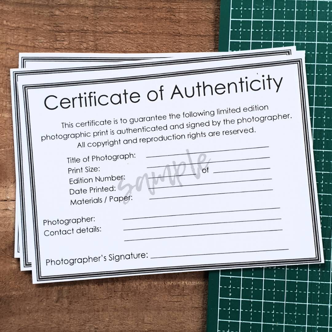 Certificate of Authenticity PDF for Photographic Prints / Fine  Regarding Photography Certificate Of Authenticity Template