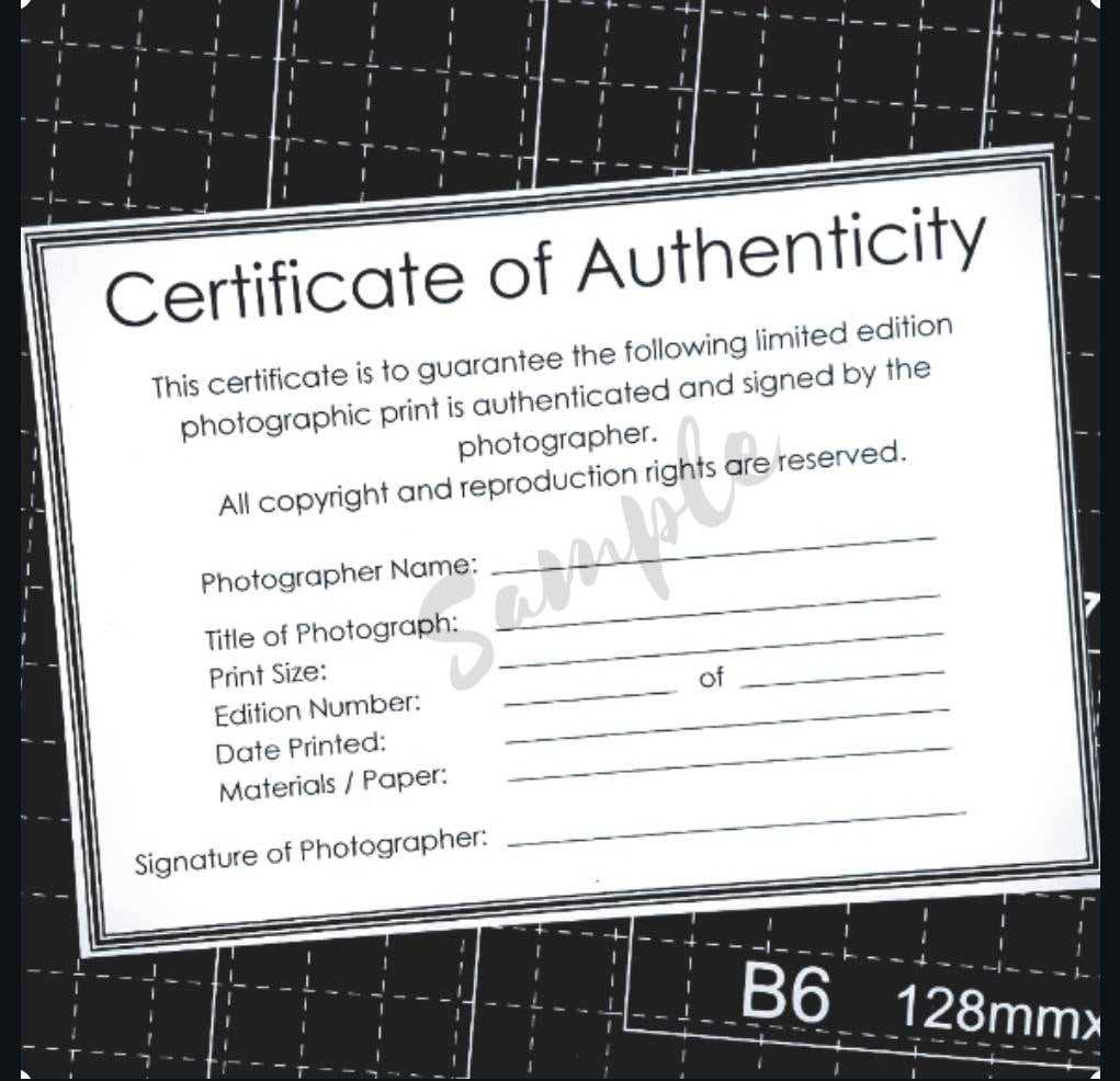 Certificate Of Authenticity Template For Photographers