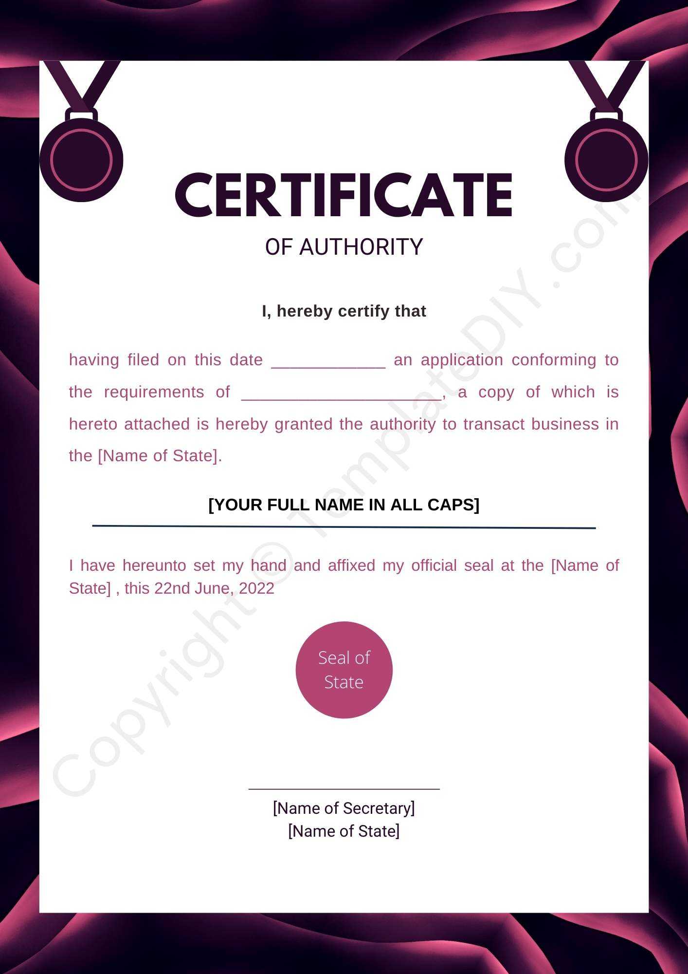Certificate of Authority Blank Printable Template in PDF & Word Inside Certificate Authority Templates Certificate of Authority Blank Printable Template in PDF & Word Inside Certificate Authority Templates