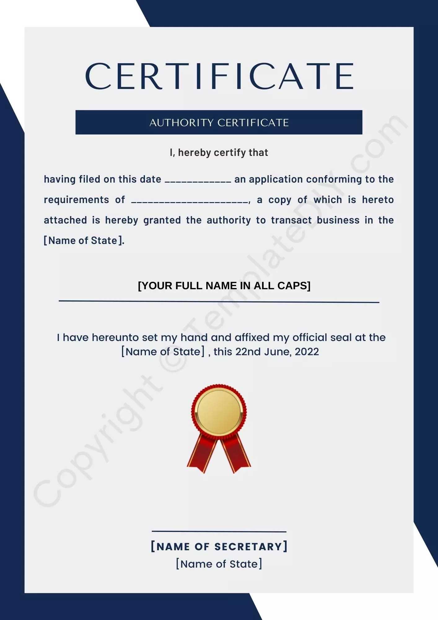Certificate Of Authority Blank Printable Template In PDF & Word Regarding Certificate Of Authorization Template