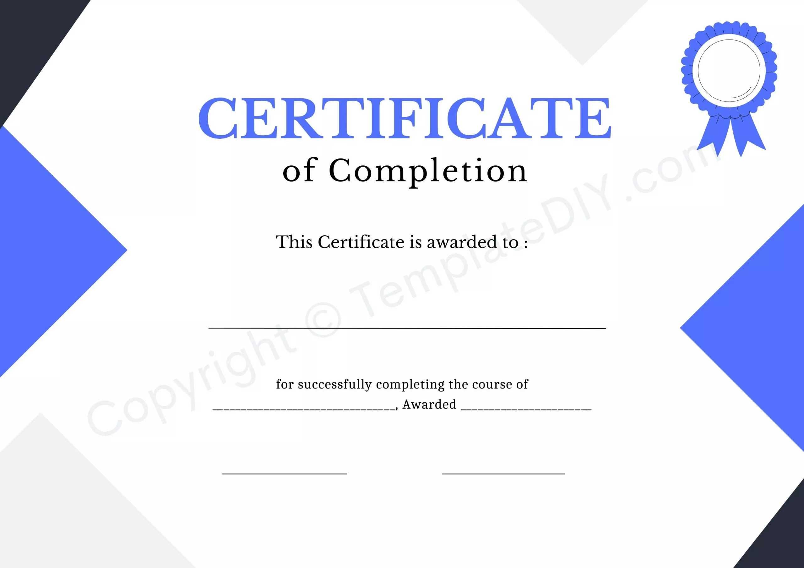 Certificate Of Completion Blank Printable Template In PDF & Word For Certificate Of Completion Template Free Printable