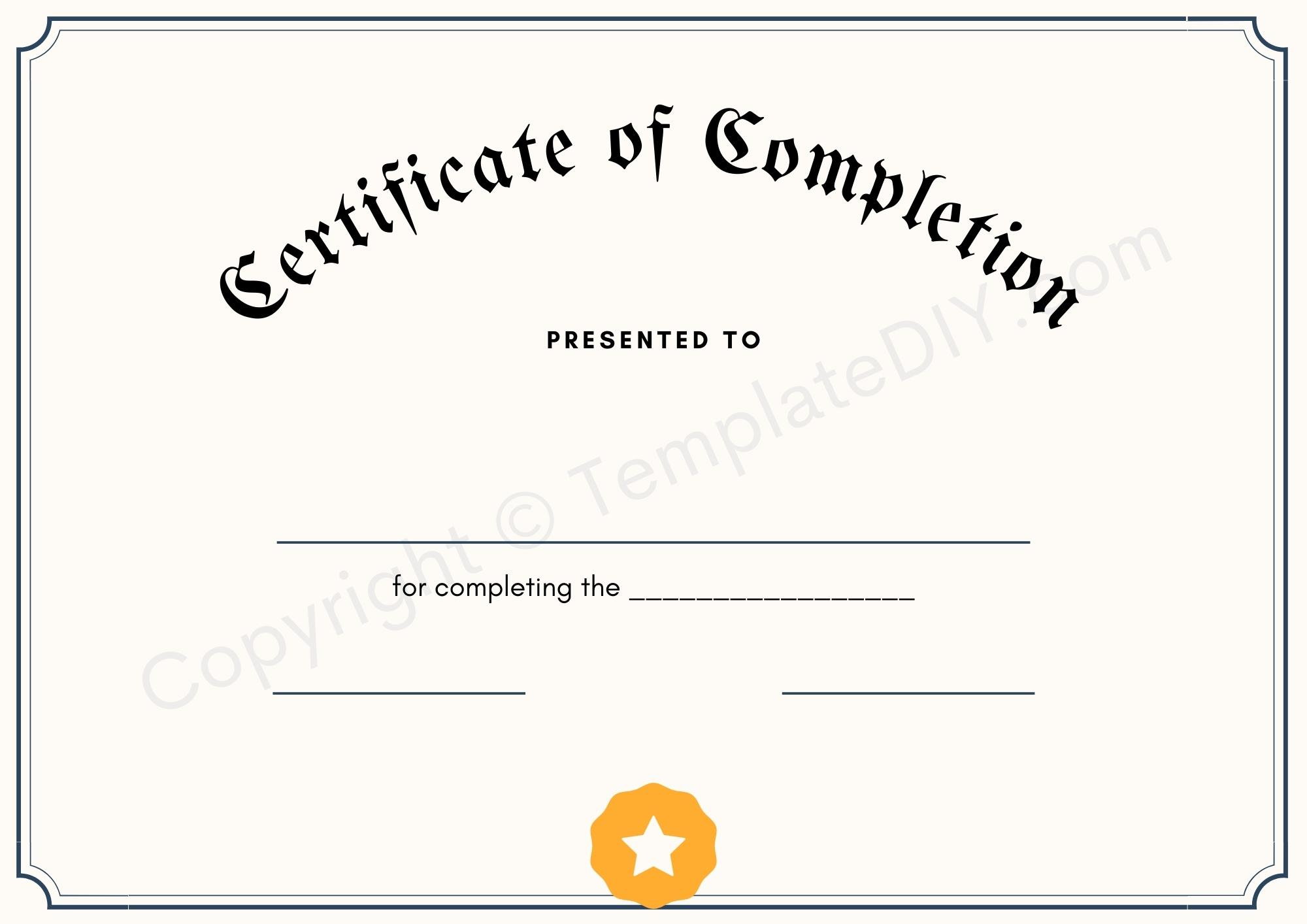 Certificate of Completion Blank Printable Template in PDF & Word Intended For Free Certificate Of Completion Template Word