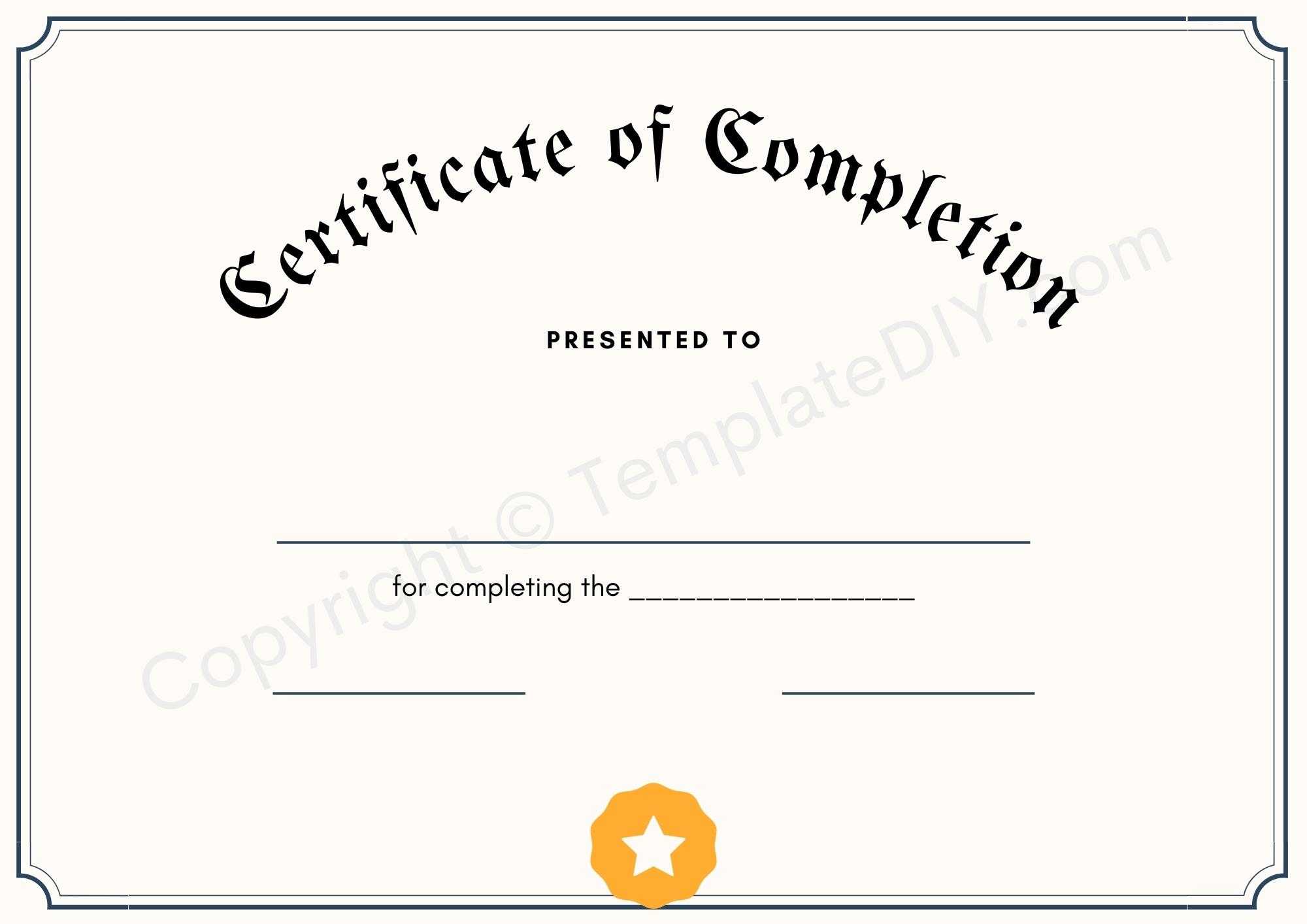 Certificate of Completion Blank Printable Template in PDF & Word Intended For Free Certificate Of Completion Template Word