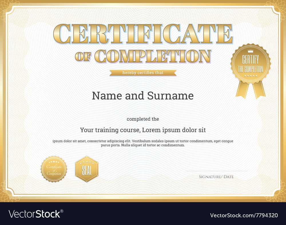 Certificate Of Completion Template Gold Royalty Free Vector Throughout Certification Of Completion Template