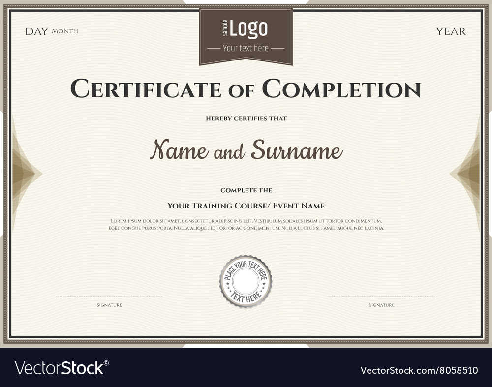 Certificate of completion template in brown Vector Image Inside Certification Of Completion Template