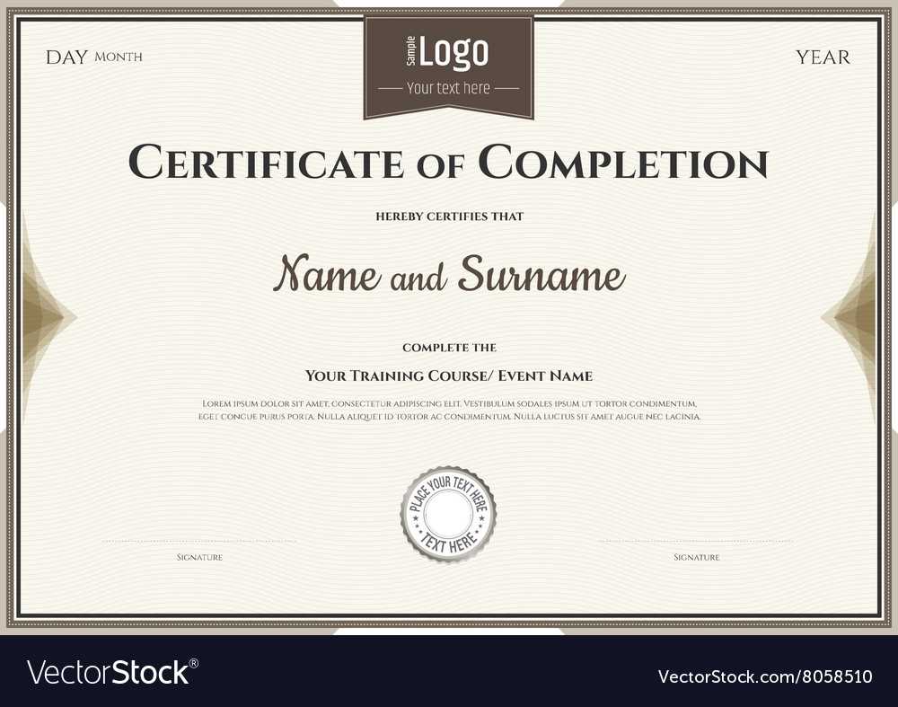 Certificate Of Completion Template In Brown Vector Image Inside Certification Of Completion Template