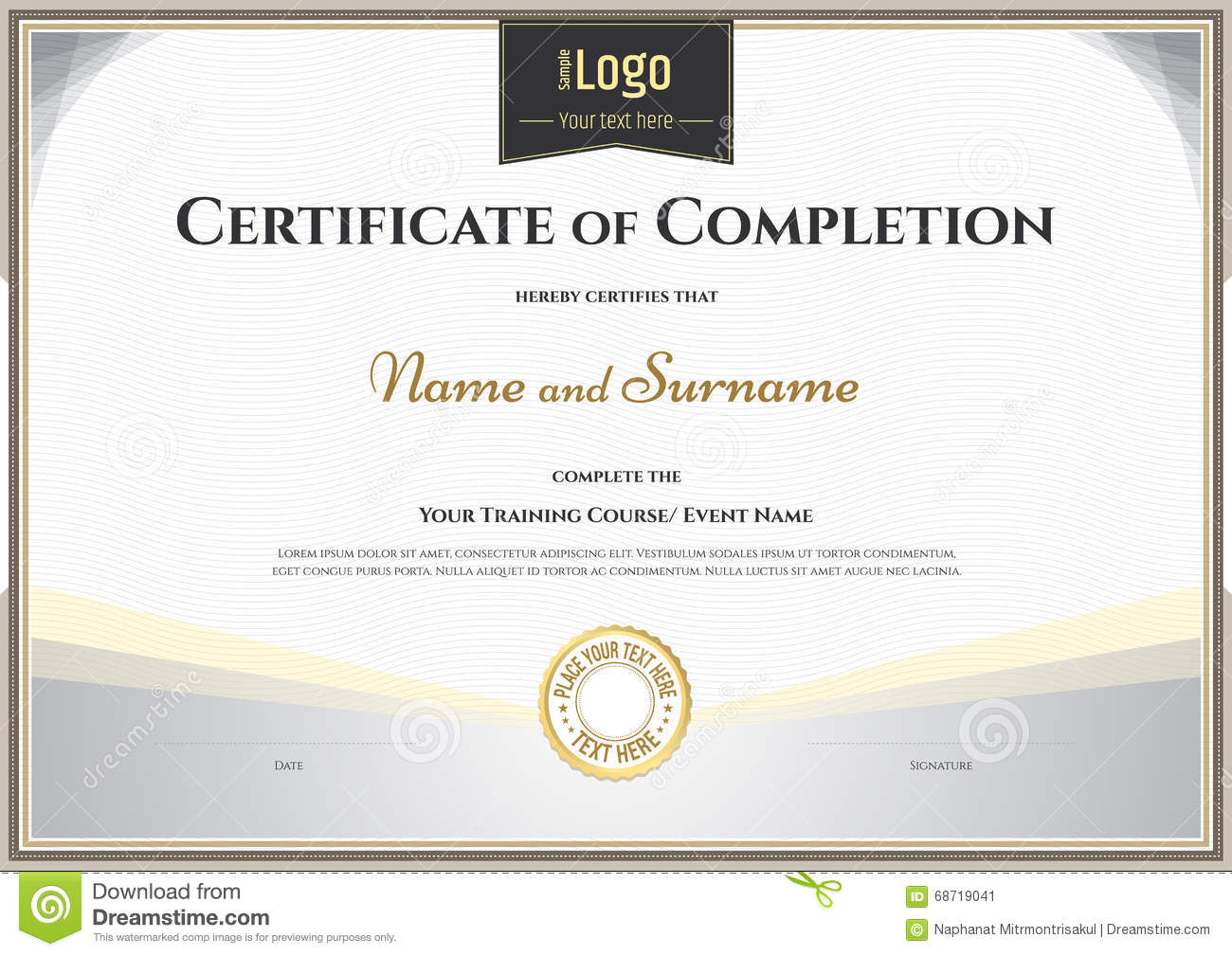 Certificate of Completion Template in Vector for Achievement  With Regard To Certification Of Completion Template