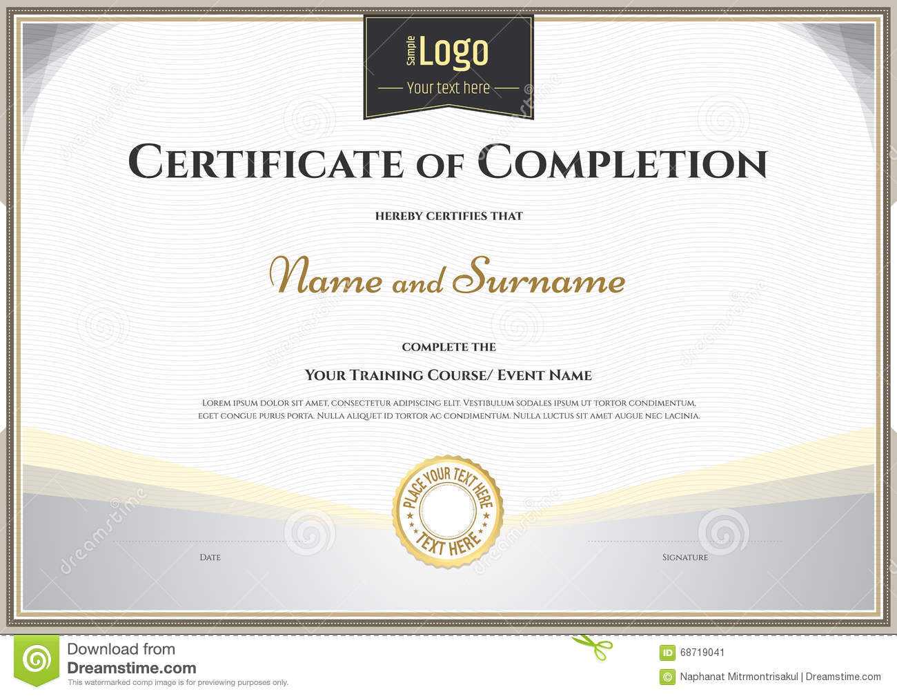 Certificate Of Completion Template In Vector For Achievement  With Regard To Certification Of Completion Template